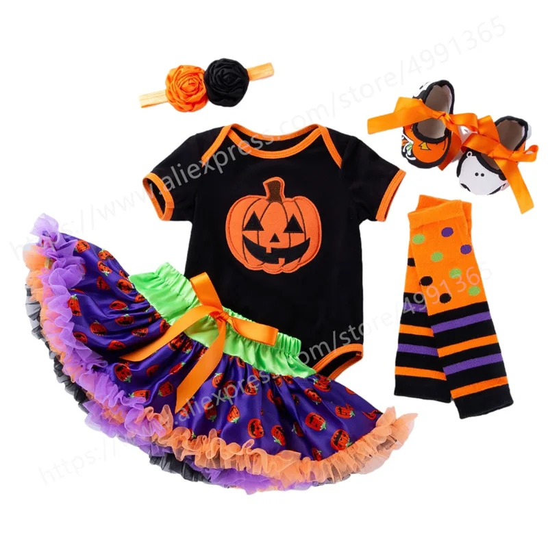 

Baby Girl Halloween Outfit Bodysuit+Tutu Skirt+Leg Warmer+Headband Set 1 2 Year Baby Cosplay Costume