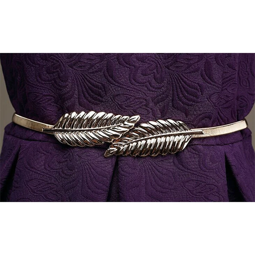 Fashion Metal Leaf Elastic Belt Women Elegant Skinny Waist Soft Gold Sliver Belts Female Classic Accessories For Women Dress Top