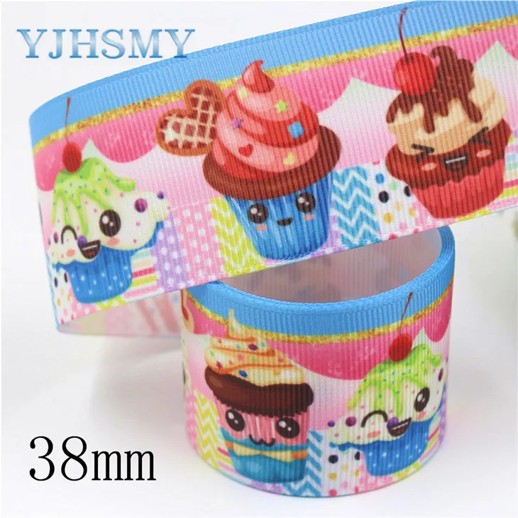 YJHSMY I-19906-2093, 38 мм 10 ярдов десертная лента термопереводной рисунок Grosgrain, Подарочная упаковка DIY материал - Цвет: I-19906-2094