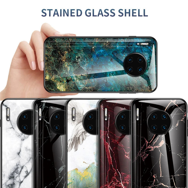 

Marbling Glass Case For HUAWEI Mate30 Hard Cover For P9 10 20 30 40 40Pro 40Lite Mate10 20 30 30Pro Shell Shockproof Phone Case