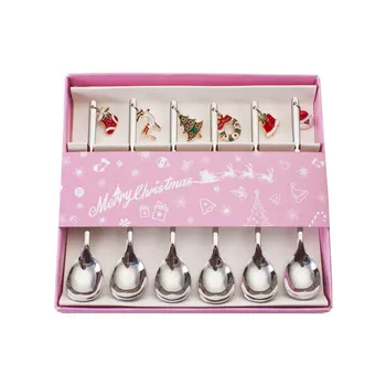 

6pcs Stainless Steel Christmas Coffee Spoon Ice Cream Soup Sugar Teaspoons Mixing Stirrer Kitchen Tableware Suitable for Pub