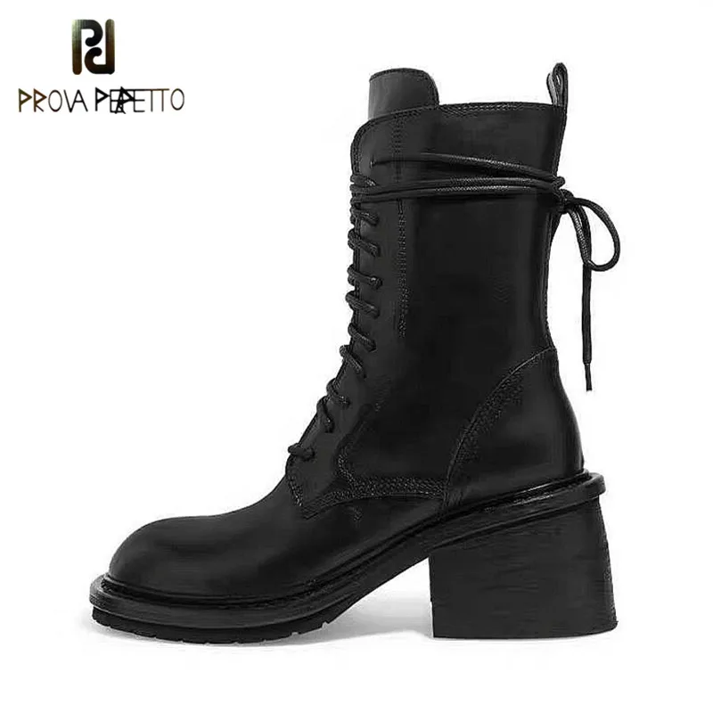 Cena Czarne prawdziwa skóry kobiet buty masywne obcasy kostki Botas Mujer sznurowane damskie krótkie botki zamek boczne kowbojki