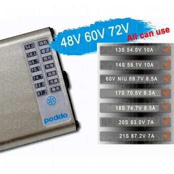 

48V 10A 60v 8.5A 72v 7A charger Universal Smart Charger 17s 16v 20s 21s for 48v 60v 72v lithium ion lifepo4 li ion battery