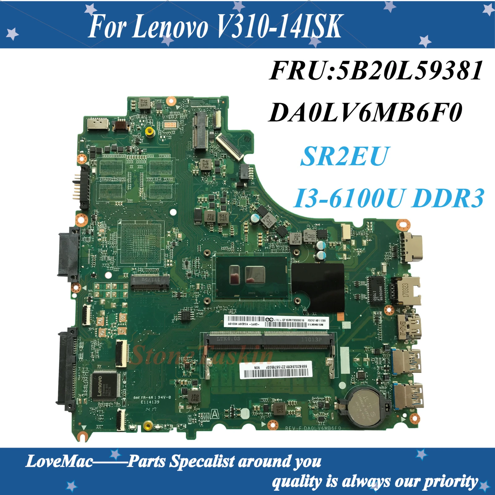 Высокое качество FRU:5B20L59381 DA0LV6MB6F0 для Lenovo V310-14ISK материнская плата ноутбука SR2EU I3-6100U