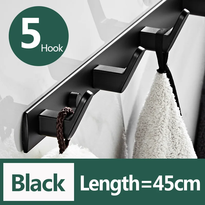 Black 5 hook Белые крючки для ванной алюминиевый черный Халат металлический карабин настенный крючок для одежды крюк двери вешалка одежда халат крючок шляпа Стойка Многофункциональный - Цвет: Black 5 hook
