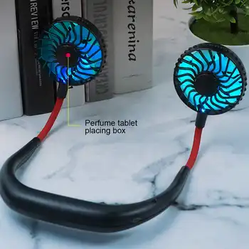 

Portable Hands-free Neck Band Fan Mini Neck Hanging Sport Fan USB Rechargeable LED Color Air Cooler Fan for Outdoor Office