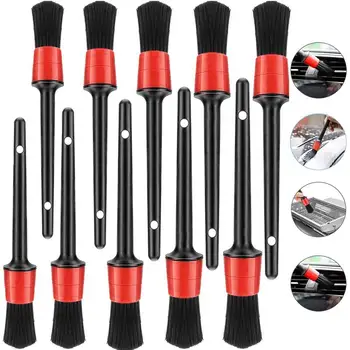 

10 Pcs / Set Detailing Brush Set Natural Fiber Plastic Handle Automotive Detail Brushes for Car Cleaning Car Wash Accessories