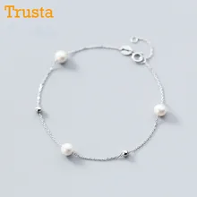Trusta 925 Твердые Настоящее Стерлинговое Серебро модный синтез жемчужный браслет из бисера 17 см для Для женщин и девочек, хорошее ювелирное изделие, DS1143