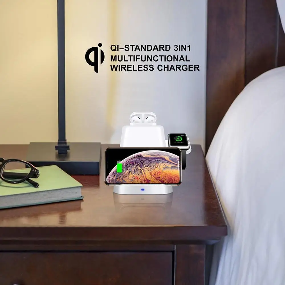 

3 IN 1 QI Fast Charging Qi Wireless Charger For iPhone Samung Wireless Charging Mount Dock Stand Holder For Airp