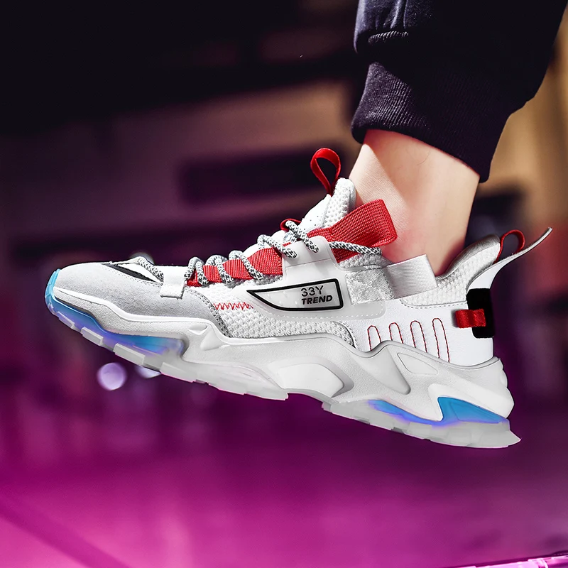 Men Running Shoes Breathable Mesh Reflective Chunky Sneakers Men Autumn Damping Thick Sole Jogging Trainers Male Platform Shoes