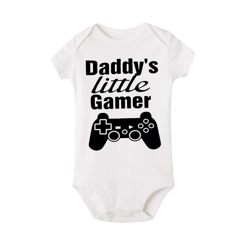 White Daddy's Little Gamer, летний детский комбинезон с принтом для новорожденных, боди с короткими рукавами для маленьких мальчиков и девочек, хлопковые комбинезоны одежда для младенцев - Color: White