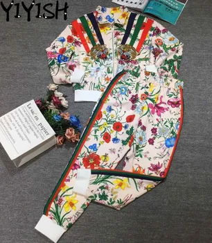 

YIYIISH 2020 fashion new spring and autumn wear long-sleeve embroidered print tiger nine minute trousers fashion women's sets