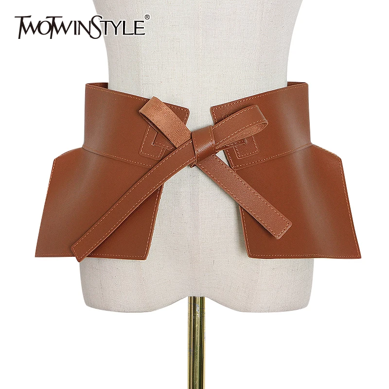 TWOTWINSTYLE Lace Up Bowknot Camel Belt For Women High Waist