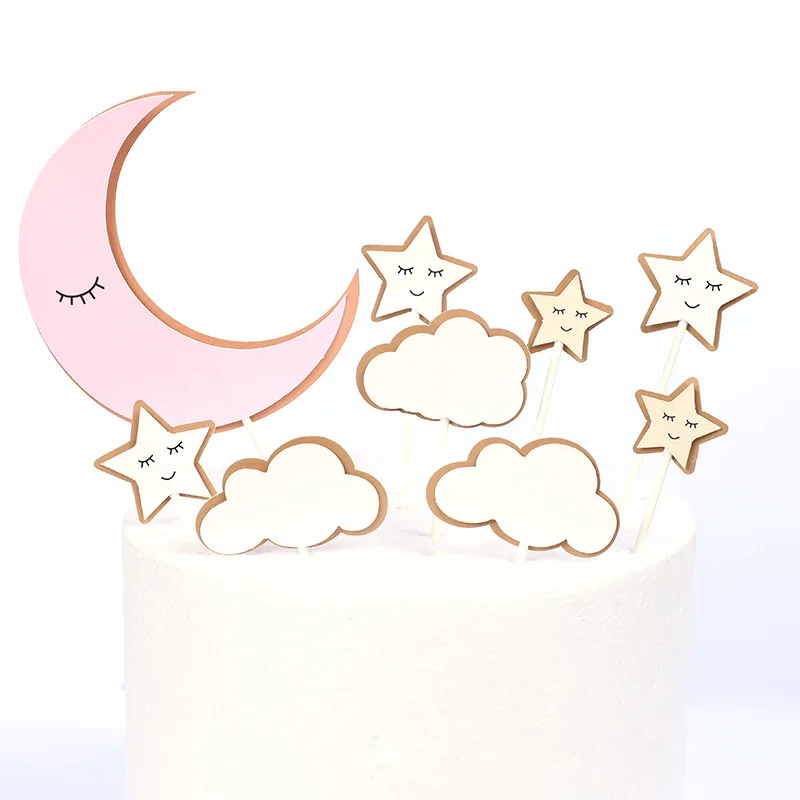 1 комплект Луна Звезда облака тематическая вечеринка на день рождения торт Топпер Чемпион маленькие звезды украшение для торта «С Днем Рождения» вечерние принадлежности - Цвет: Розовый