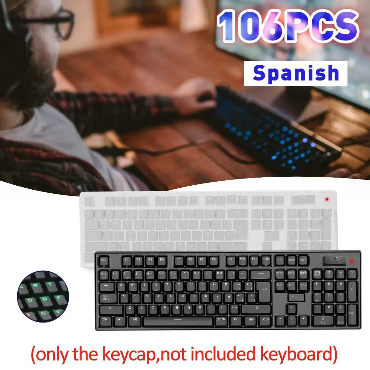 

Universal Keycaps For Mechanical Keyboard 106 Keys Spanish Backlight Thermal Sublimation ABS Keyboards Cover
