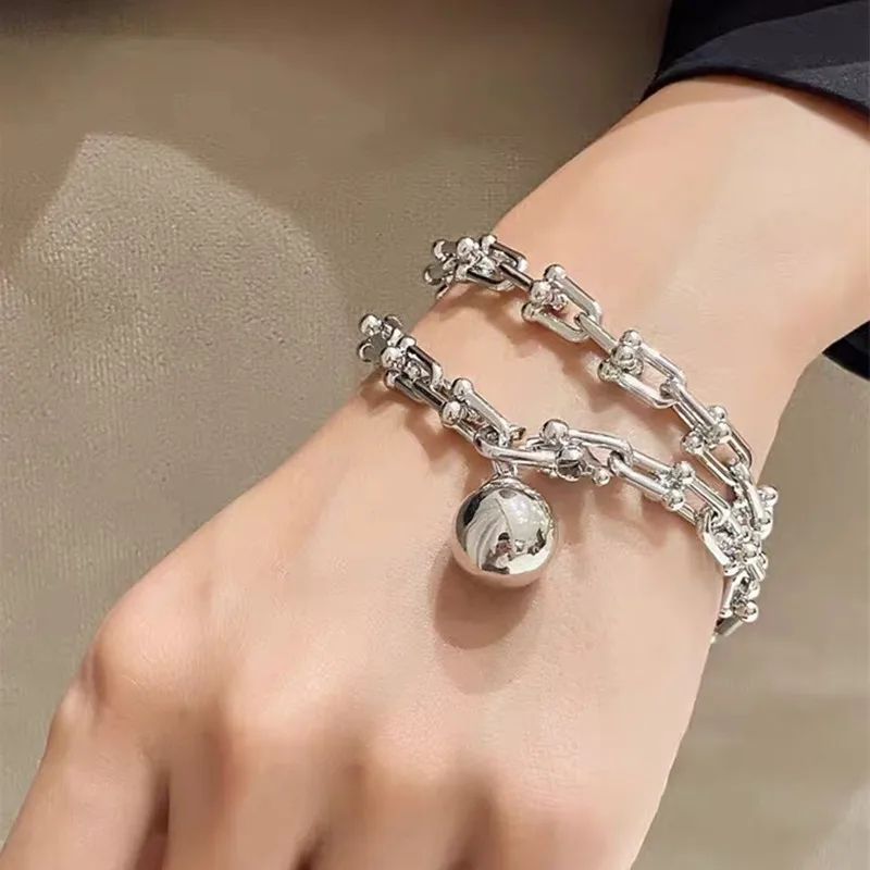 New product of classic ball lock 100% silver 1:1 original senior designer ms jewelry jewelry bracelet necklace free logistics