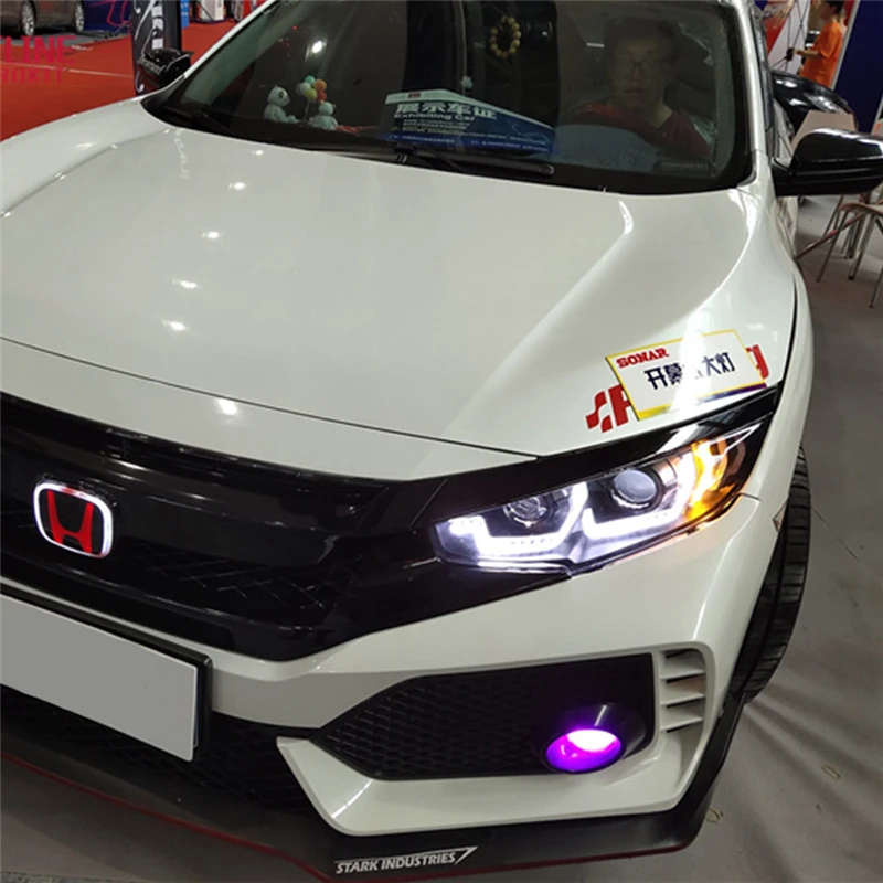 Автомобильный Стайлинг Головной фонарь для Honda Civic- фары для civic DRL Объектив светодиодный фонарь с двойным лучом динамический сигнал поворота