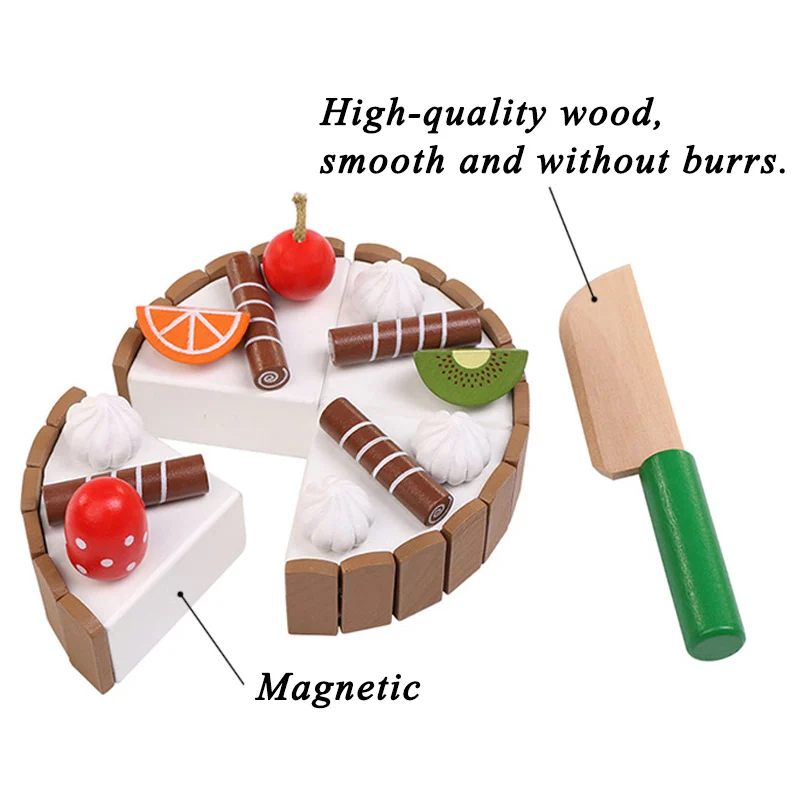 Children's Kitchen Birthday Cake Pretend Toy Wooden Magnetic Chocolate Mousse Cake Cutting Game Educational Toys For Children