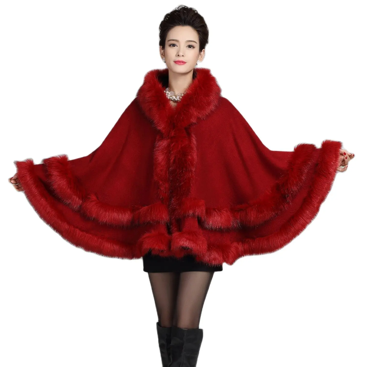 

A-301 Pop Fashion Women Autumn&Winter Clothes Women's Faux Fur Shawl Coat Bat Swing Knitted Cloak Cardigan Coat