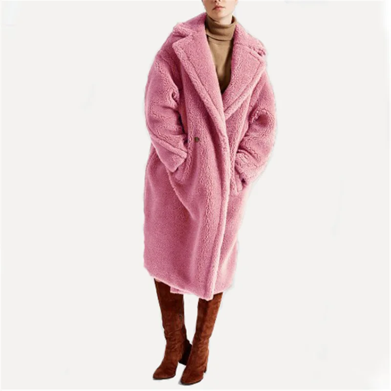 pink Стильное женское пальто-Тедди с воротником-стойкой, Свободное пальто из искусственного меха, плотное теплое Трендовое пальто из овечьей шерсти, женская верхняя одежда 10 цветов DS8009 - Цвет: pink