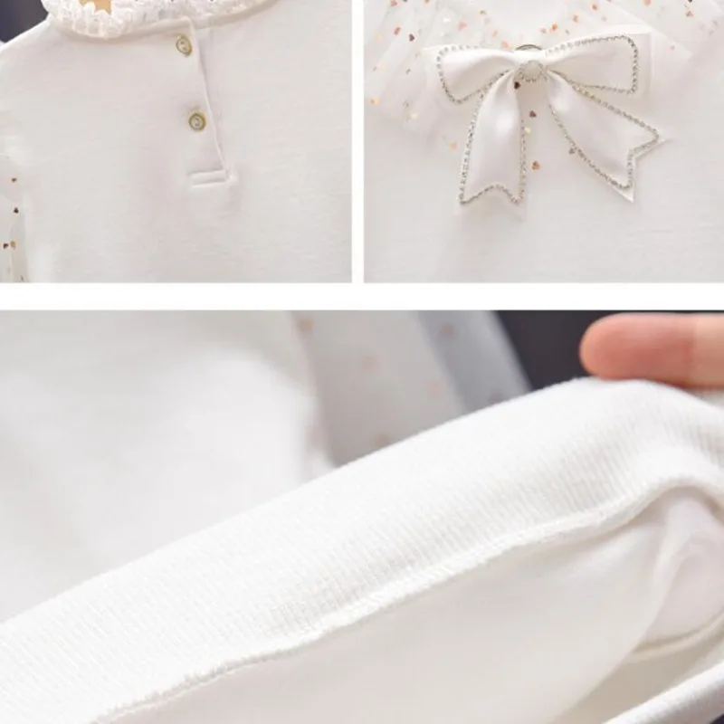 Spring Autumn Toddler Teen Girls Cotton Blouse White Bow Lace Long Sleeve Shirts Kids Pullover Tops Children Clothes 3-12 Years kids shirts
