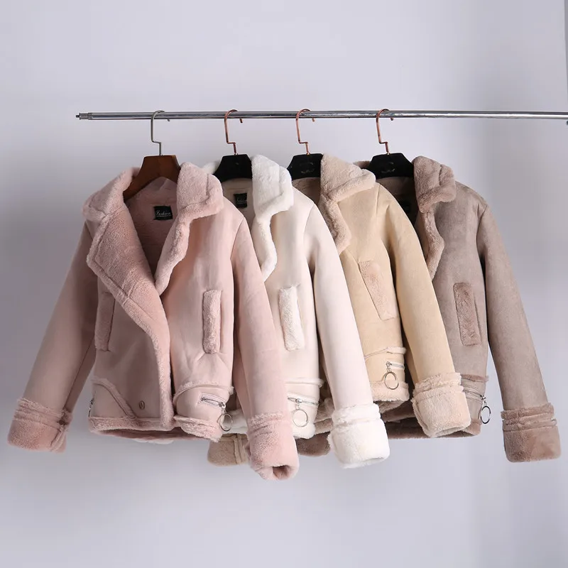 

Deerskin cashmere fur one short long-sleeved thick plush velvet motorcycle jacket female jacket leather