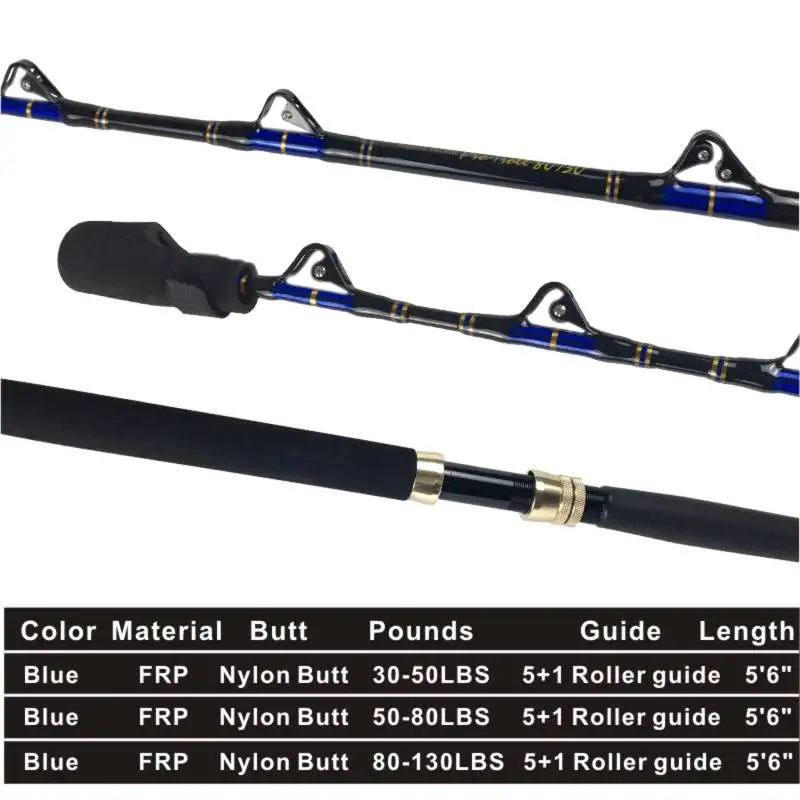 OLOEY 5'6'' Deep Sea Heavy Trolling Rod Big Game Conventional Pole Travel  Boat Fishing Rod 50lb 80lb 130lb 5+1 Roller Guide