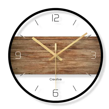 

Tempered Glass Vintage Wall Clock Nordic Simple Wood Grain Transparent Hanging Watch Pared Bedroom Living Room Decor Coffee Shop