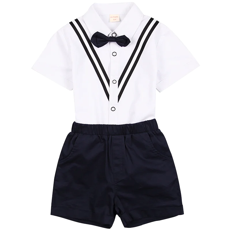 Boy Set white Комплект детской одежды для учеников начальной школы, японская школьная форма для девочек и мальчиков, летняя рубашка для детского сада+ темно-синие юбки+ Бант - Цвет: Boy Set white