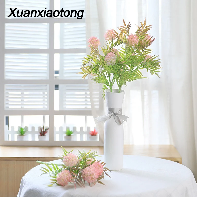 

Xuanxiaotong 5Head Hydrangea Artificial Flowers White Snowball Flowers for Home Wedding Decoration Fall Decor Cheap Fake Flowers