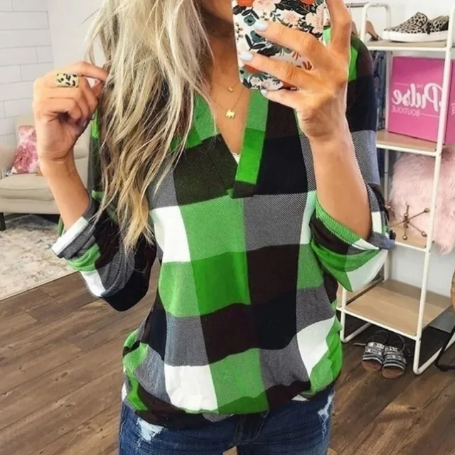 2022 Women Shirts Autumn Casual Plaid Shirt For Women Tops And Blouses Long Sleeve Red Ladies Plaid Shirts Green