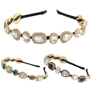 

Baroque Metal Headband Crown Geometric Faux Crystal Glass Glitter Bride Headwear