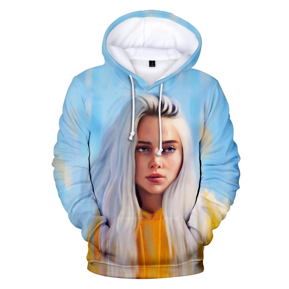 Billie Eilish, Толстовка для мужчин и женщин, толстовки с 3D принтом, толстовки осень/зима, теплые пуловеры, модная уличная одежда, 3D толстовки