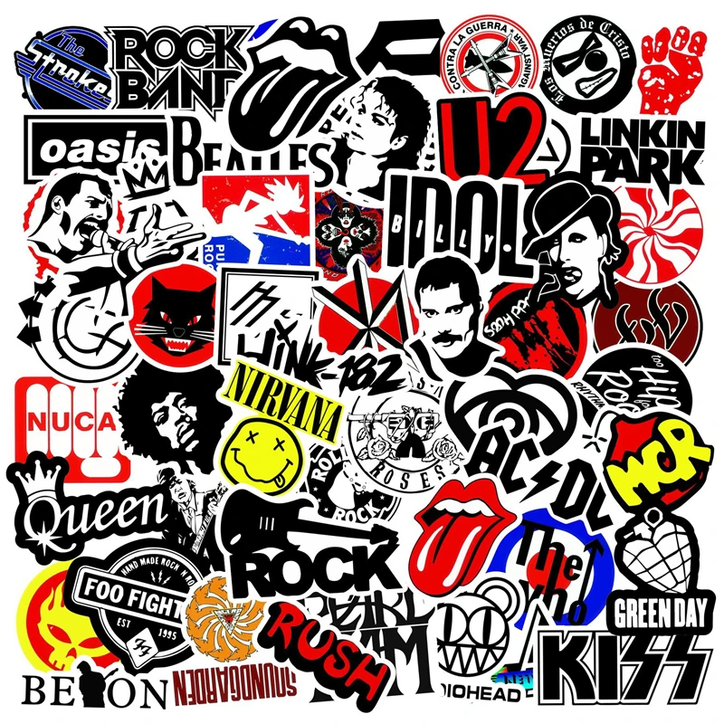 

50/100Pcs Rock Band Explosive Cartoon Graffiti Sticker Hand Accounts Trolley Motorcycle Fashion Children's Toy Christmas Gifts