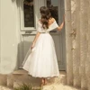 Bling Glittter Boho Wedding Dresses  For Women 2022 Sweetheaart  Tulle Point Net Tulle  Beach Short  Bridal Gown Cheap Civil 2