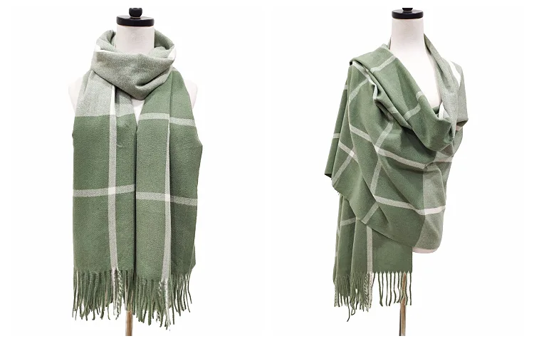 Новинка 2019 зимний клетчатый шарф Женские однотонные длинные шали с кисточками