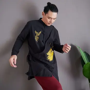 

Male leading role cotton and linen men's wear Chinese style embroidery men's windbreaker long traditional martial arts clothing