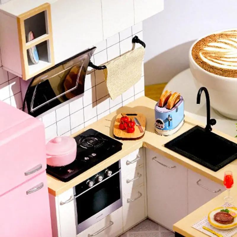 Обучающие игрушки миниатюрная кукла легкие дома DIY Деревянные Miniatura кукольные домики миниатюрная кукла дом игрушки со светодиодными огнями