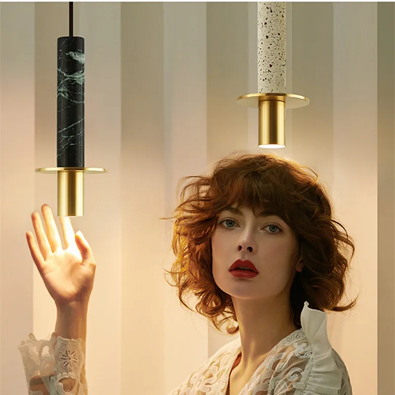 

Nordic Ins Lustre Marble Terrazzo Gold Pendant Lights Led Light Fixtures Bedroom Restaurant Bar Bedside Lamp Design