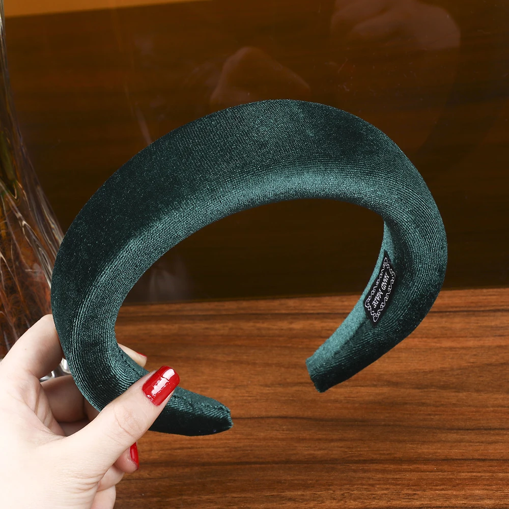 0581 Dark Green Levao, губчатая повязка на голову из плотного бархата, Мягкая повязка на голову для женщин, аксессуары для волос, широкий искусственный жемчуг, обруч для волос, ободок для головы, головной убор - Цвет: 0581 Dark Green