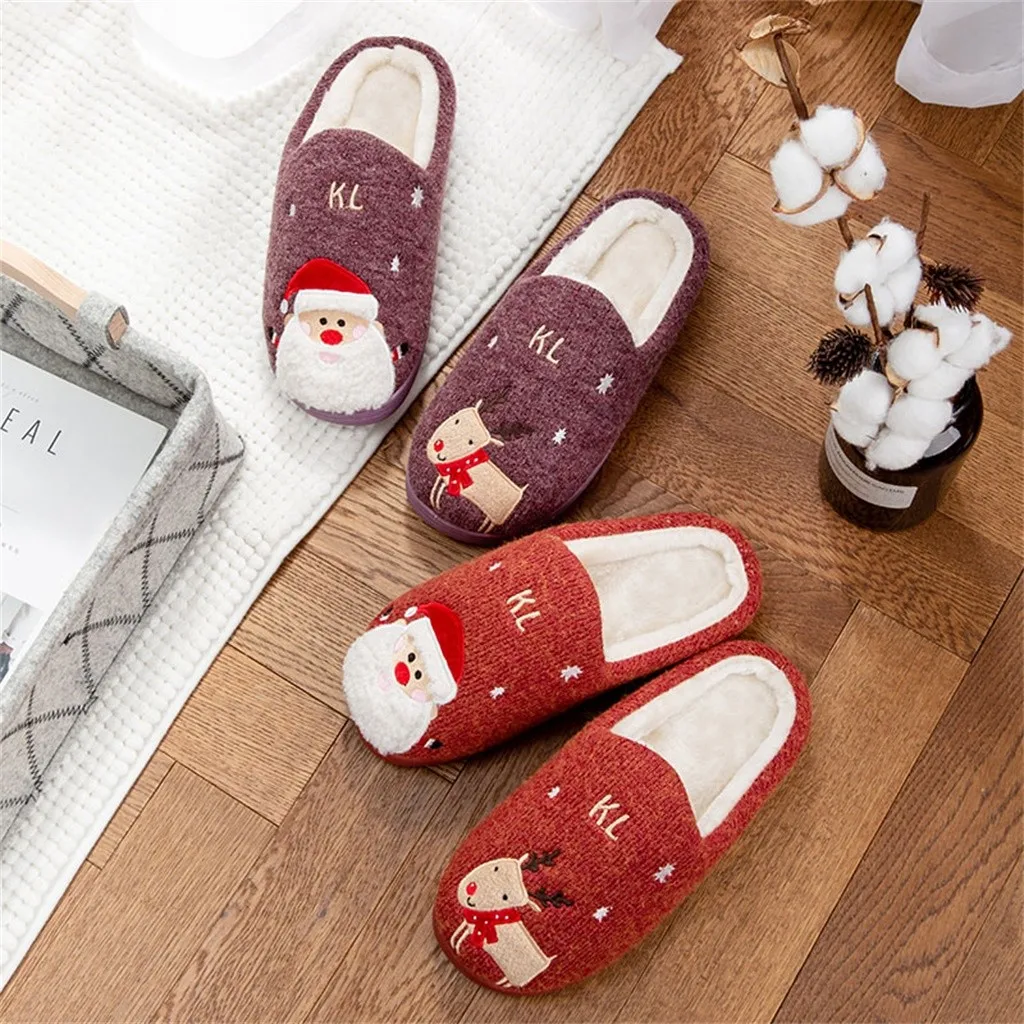 Men Home Flat Slippers Indoor Shoes Man Christmas Platform Flat With Warm Floor Home Cuty Santa Deer ShoeSlippers тапочки