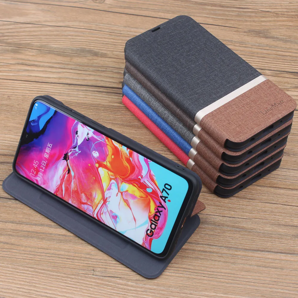 PU Leather Case For Samsung Galaxy A70 Holder Flip Wallet Book Shockproof 360 Phone case Cover cell | Мобильные телефоны и