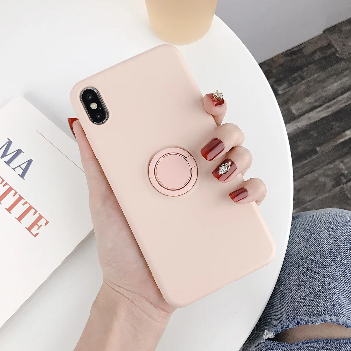 XW0354P USLION силиконовый сплошной цвет с кольцом для пальцев чехол для iPhone X XS XR Xs Max 6 6S 7 8 Plus Мягкий ТПУ, конфетный цвет задняя крышка - Цвет: XW0354P