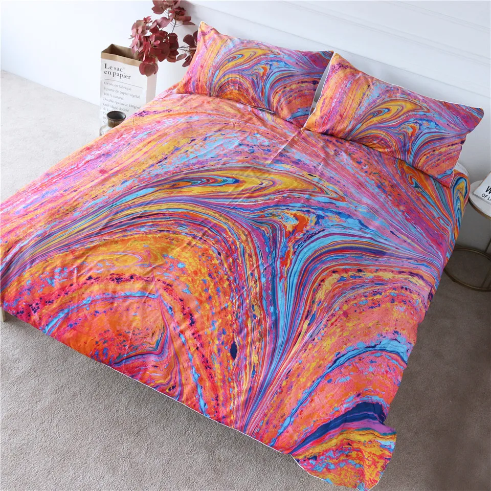 

HM Life Bedding Set Marble Print Colorful Comforter Cover Rock Stone Abstract Bedclothes Nature Inspired Trendy 3pcs Bedclothes