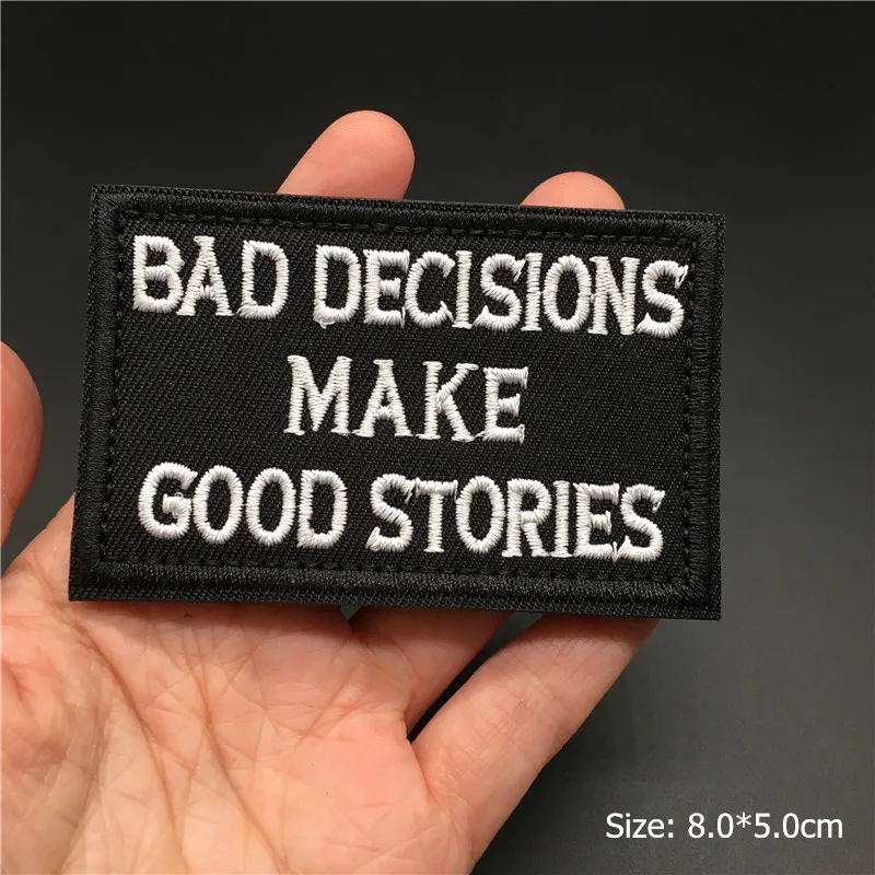 Bad Decisions Text-Stickerei-Patch für Kleidung, Aufkleber, Nähen, Applikation, Rucksack, Streifen, Klettverschluss, Kleidungsabzeichen – Detail 2