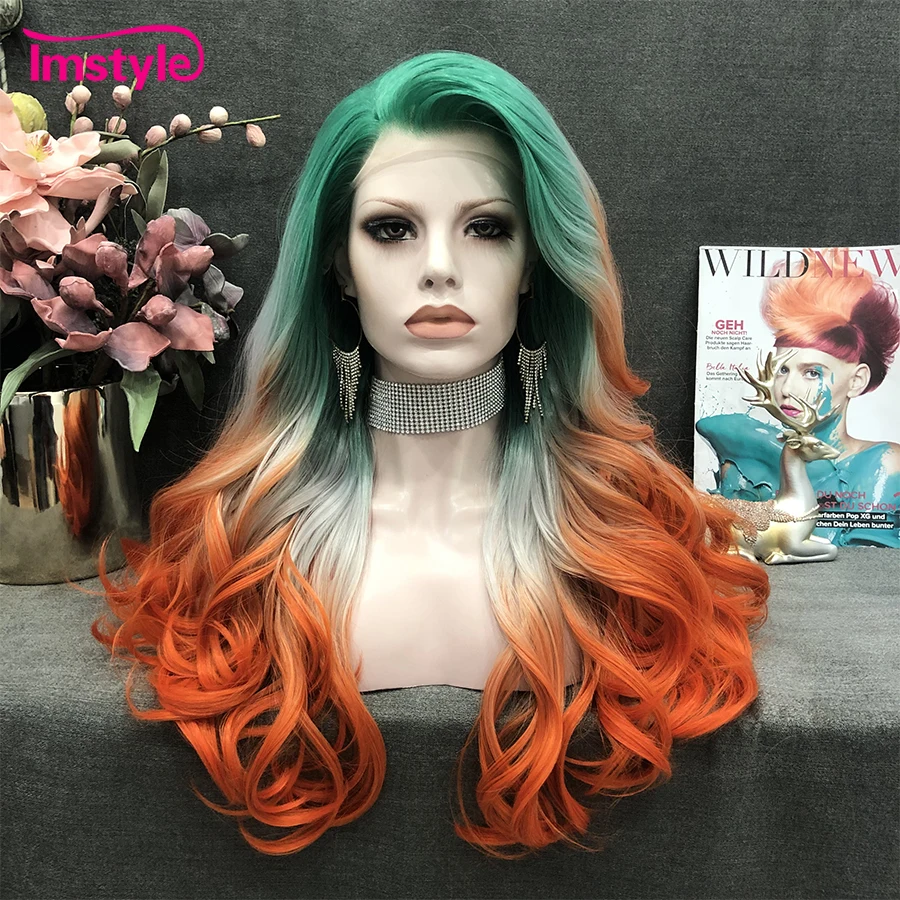 Ombre Orange Flame Wig Synthetic Lace Front Wig Heat Resistant Fiber Multicolor for Women Cosplay