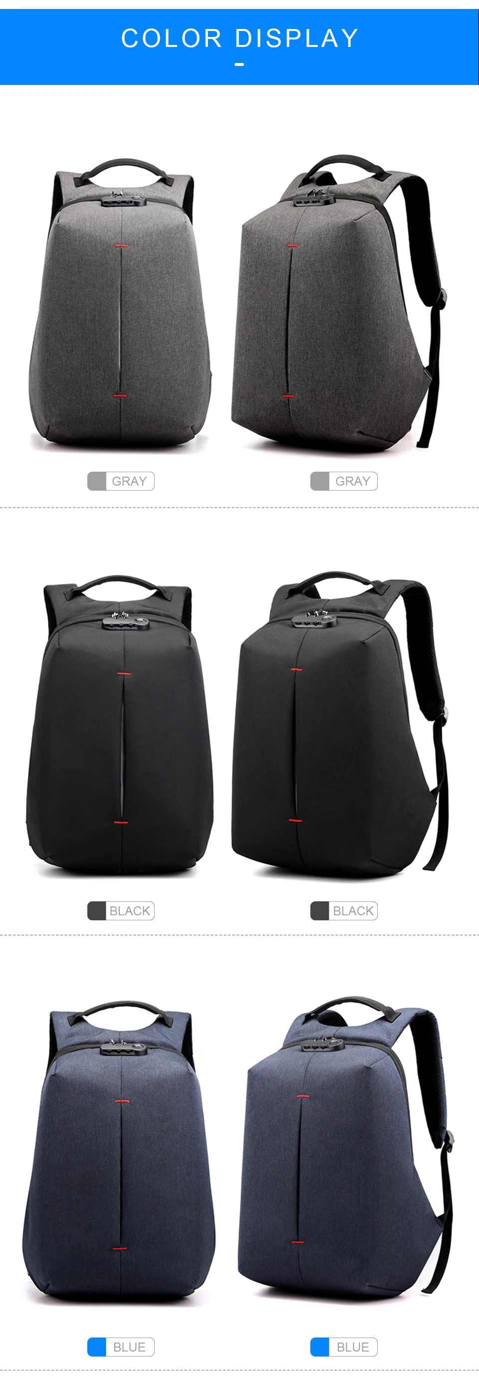 Laptop Backpack 15.6 Inch Notebook Back Pack Anti Theft Business Men Travel Bags Waterproof Male USB Charging Student Bagpack (13)
