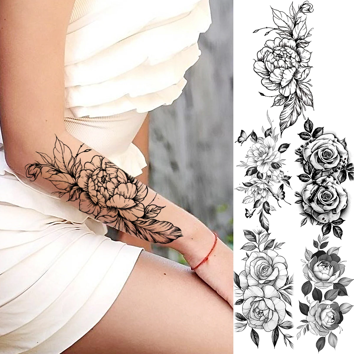 Tatouage Avant Bras Femme Fleur Papillon Fleur De Pivoine Réaliste, Faux Tatouages Temporaires Pour Femmes, Fille  Adulte, Rose, Papillon, Croix, À La Mode, Avant-bras, Étanche - Tatouages  Éphémères - AliExpress