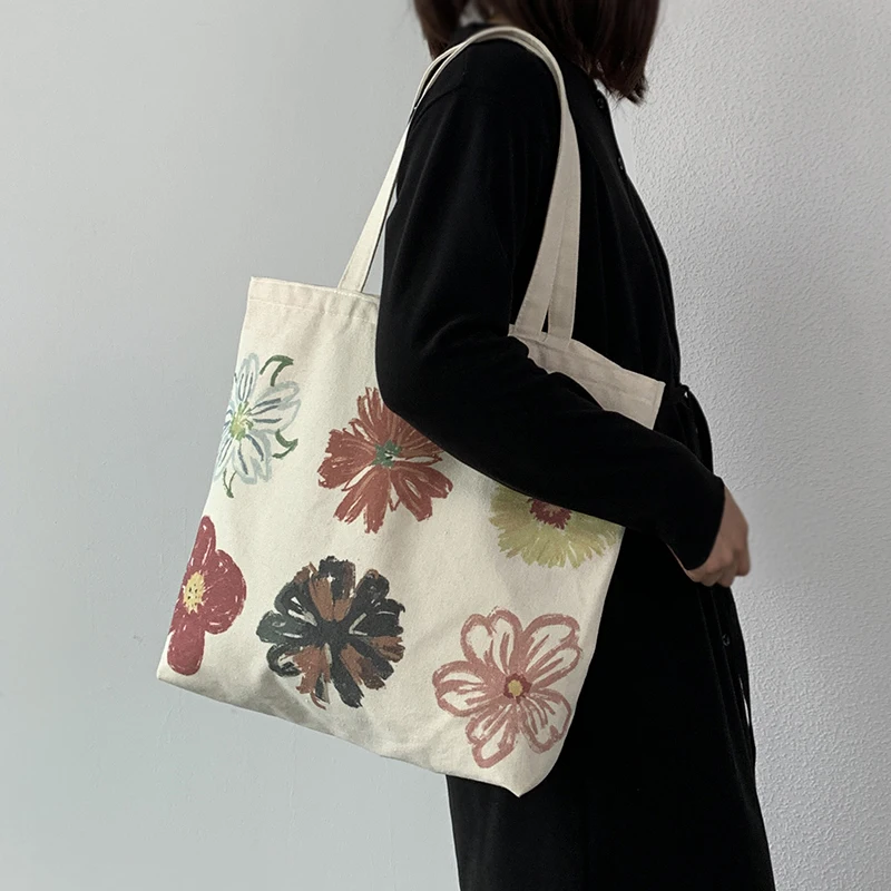 New Women Canvas Shopping Bags Eco Friendly Reusable Handbags Female Large Capacitry Shopping Bags Casual Foldable Shoulder Bags