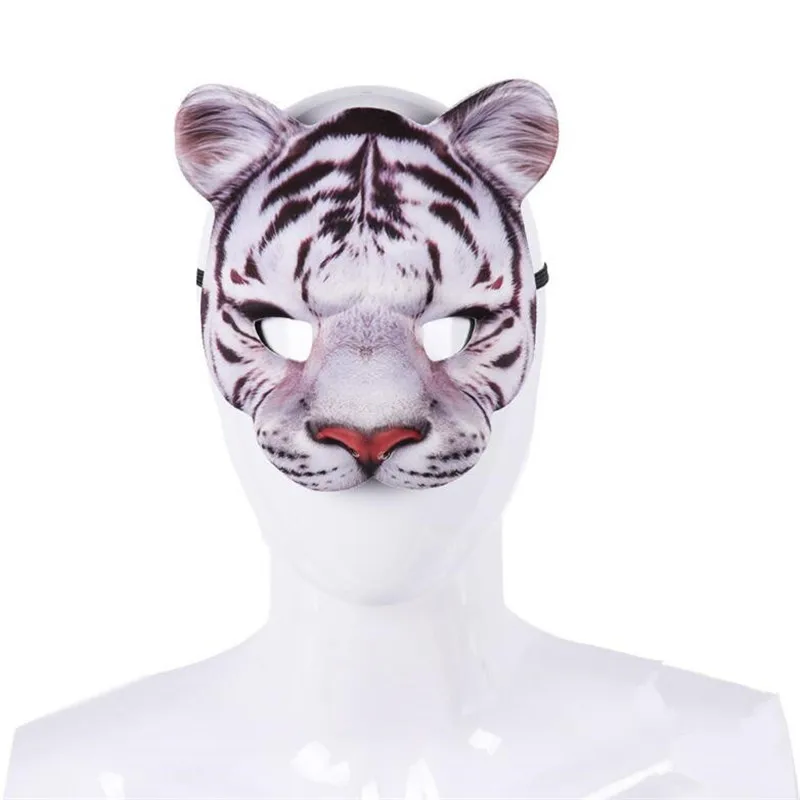 Tiger White Маска животного для хеллоуина Тигр Волк кролик лиса косплей аксессуары реквизит костюм для вечеринки мяч панда дракон свинья ведьма Половина лица маска - Цвет: Tiger White